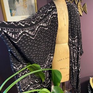 Very dark blue and white, flowy kimono cardi